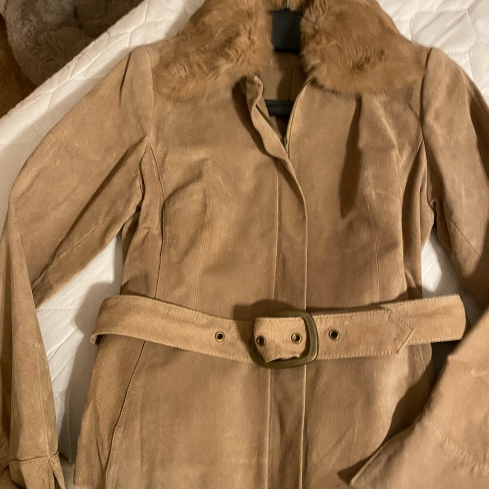 Suede leather light belted jacket